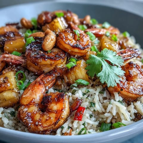Vibrant Thai pineapple fried rice served in a hollowed pineapple shell, featuring juicy pineapple chunks, colorful vegetables, and tender shrimp with fragrant jasmine rice.
