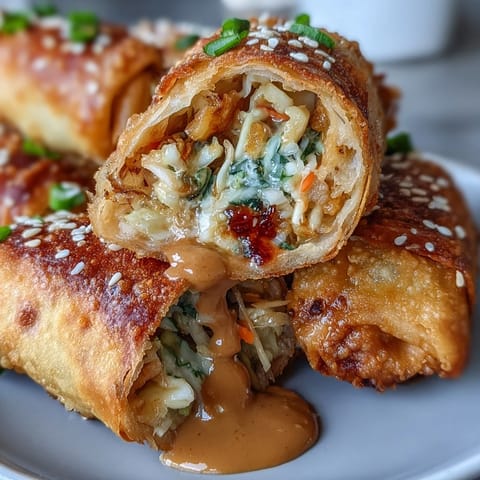 Crispy spring rolls filled with fresh vegetables and vermicelli, served with creamy peanut dipping sauce for a perfect appetizer.  