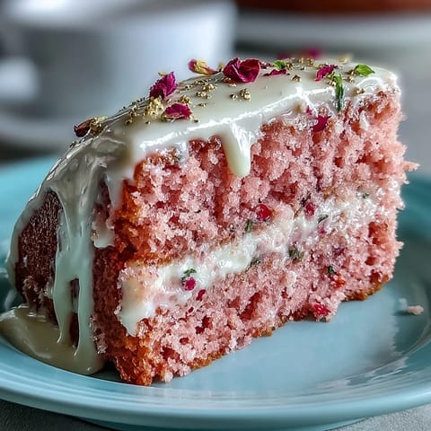Bridal Shower Rosé Velvet Cake with Gold Drip: Elegant pink velvet cake layers infused with rosé wine and finished with cream cheese frosting and edible gold drip.  