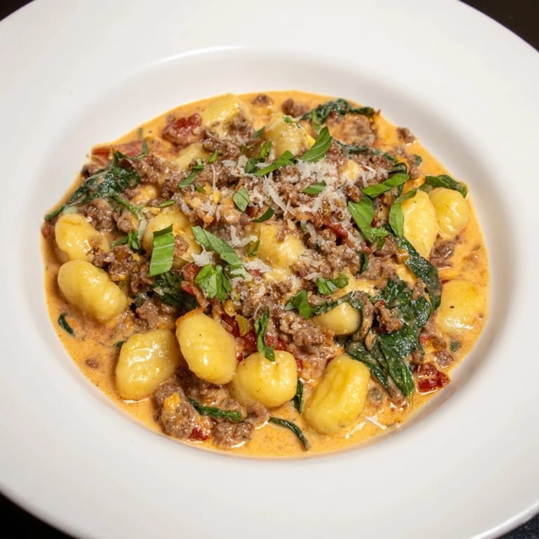 Warm, flavorful creamy tomato and sausage gnocchi, a comforting Italian-inspired meal for a weeknight.