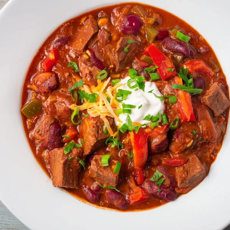 Hearty Winter Warming Chili con Carne, a comforting Tex-Mex stew, ready to be served hot.