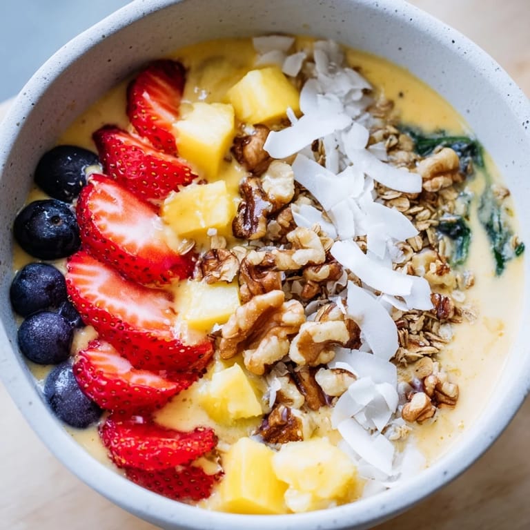 Creamy, thick Breakfast Smoothie Packs blended and ready to eat, a healthy and delicious smoothie bowl.
