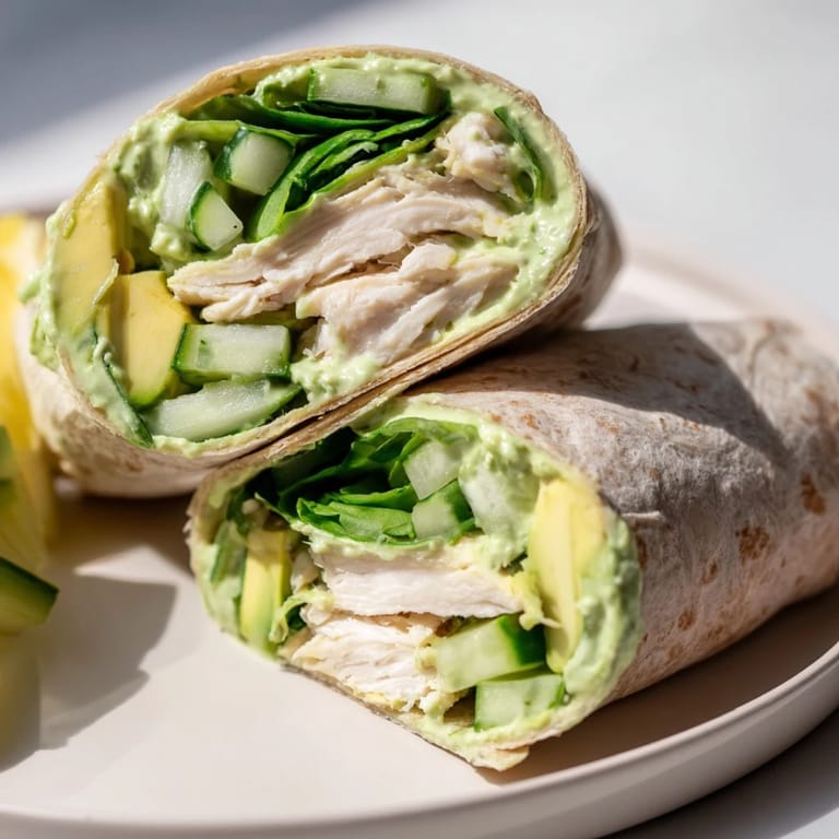 Perfectly assembled Green Goddess Wellness Wrap, ready to eat, with a creamy green sauce dripping.