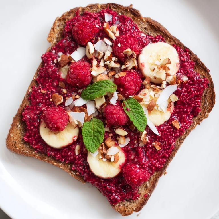 Homemade raspberry chia jam toast, perfect for a quick, healthy snack with fresh berries.