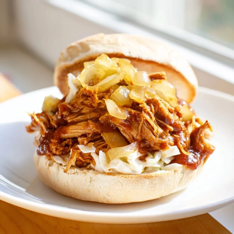 Tender vegan BBQ jackfruit sliders, perfectly seasoned, served with creamy coleslaw; a delicious meal.