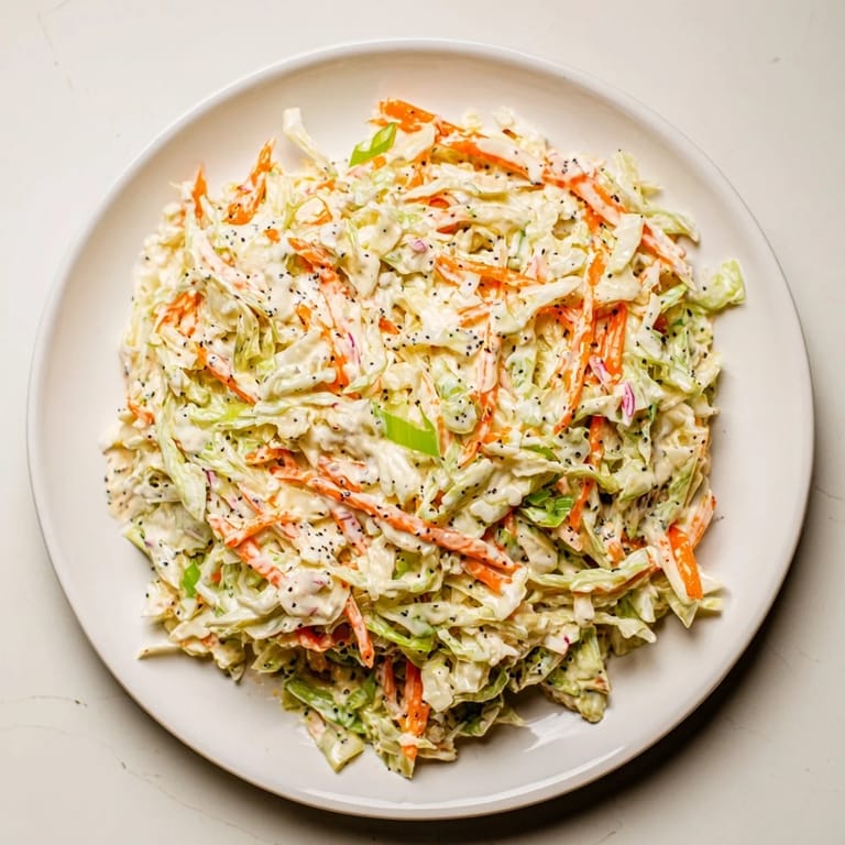 Cool and crisp Quick Coleslaw Salad with colorful shredded vegetables and a tangy dressing.