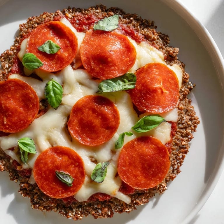 A low-carb delight: a deliciously baked ground beef pizza base ready to serve and enjoy.