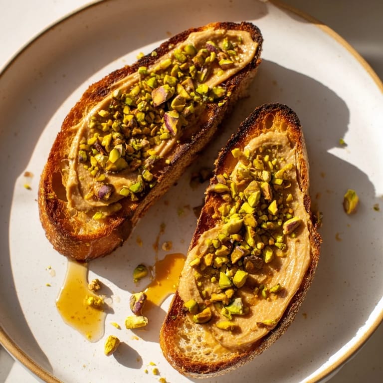 This vibrant Pistachio Butter Toast showcases a creamy pistachio spread and crunchy pistachios, ready to eat!