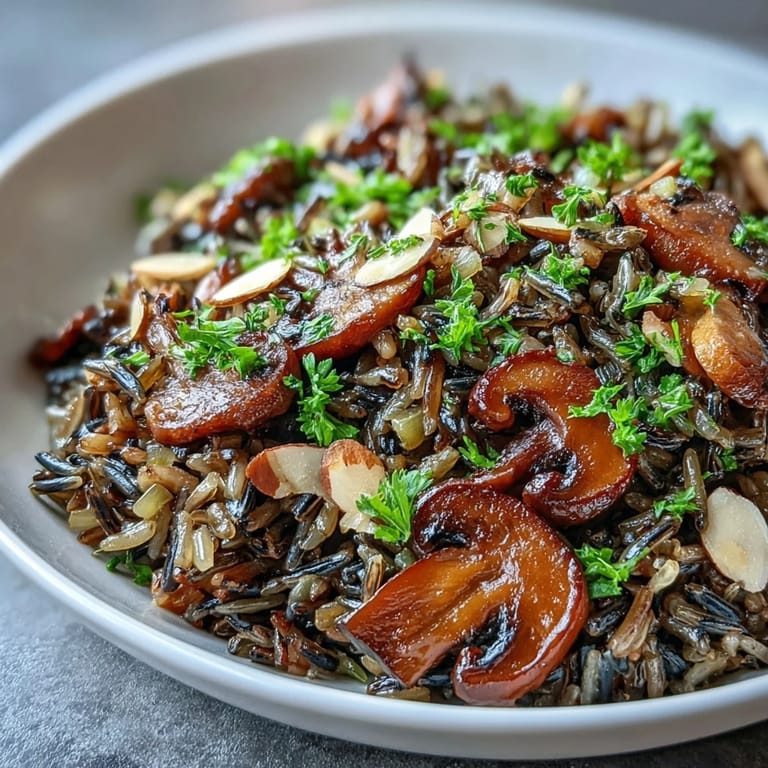 Steaming bowl of fluffy Wild Rice and Mushroom Pilaf with visible carrot and celery pieces, ready to be enjoyed.
