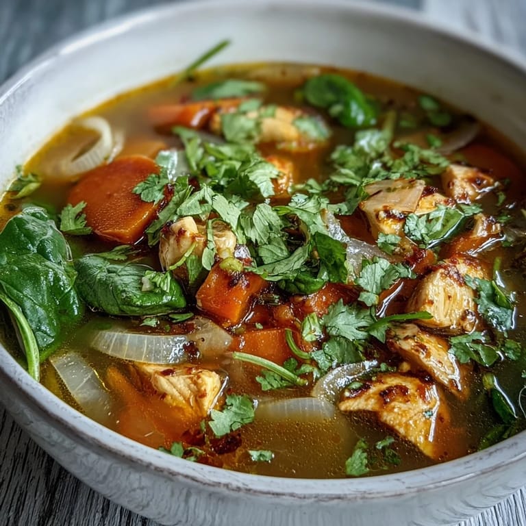 Warm bowl of Turmeric Chicken Soup with bright yellow color, fresh herbs, and a squeeze of lemon for zing.