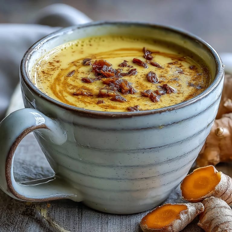 Golden-hued Turmeric and Ginger Golden Milk poured from a saucepan, with warm spices and honey nearby.
