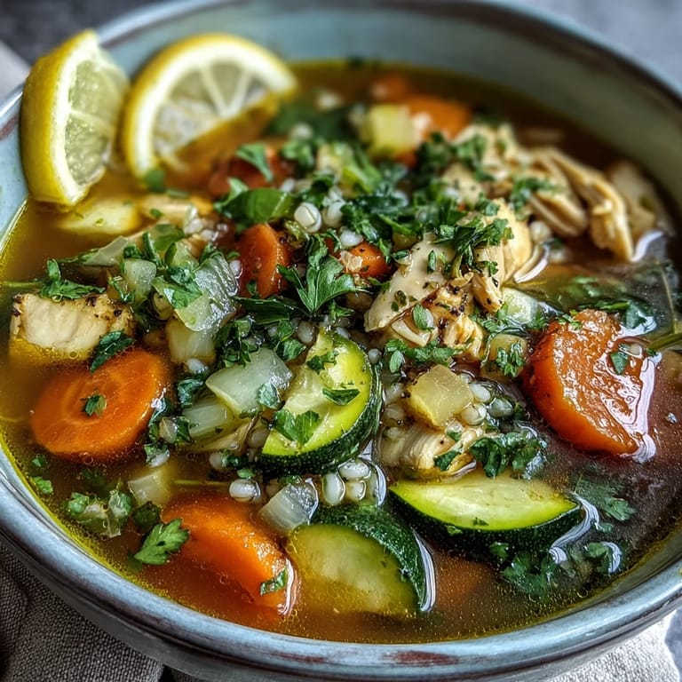 Tender chicken pieces and chewy pearl barley simmer in the warm, golden broth of Soothing Turmeric Chicken With Pearl Barley.