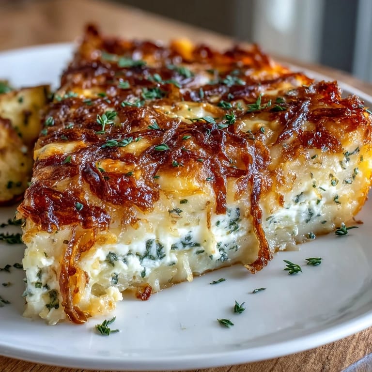 Comforting cheese and potato pie fresh from the oven, bubbling with cheddar and Gruyère beside a fresh green salad for serving.