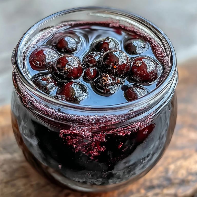 Deep purple Blackcurrant Vodka Liqueur being strained through a fine sieve into a bottle.