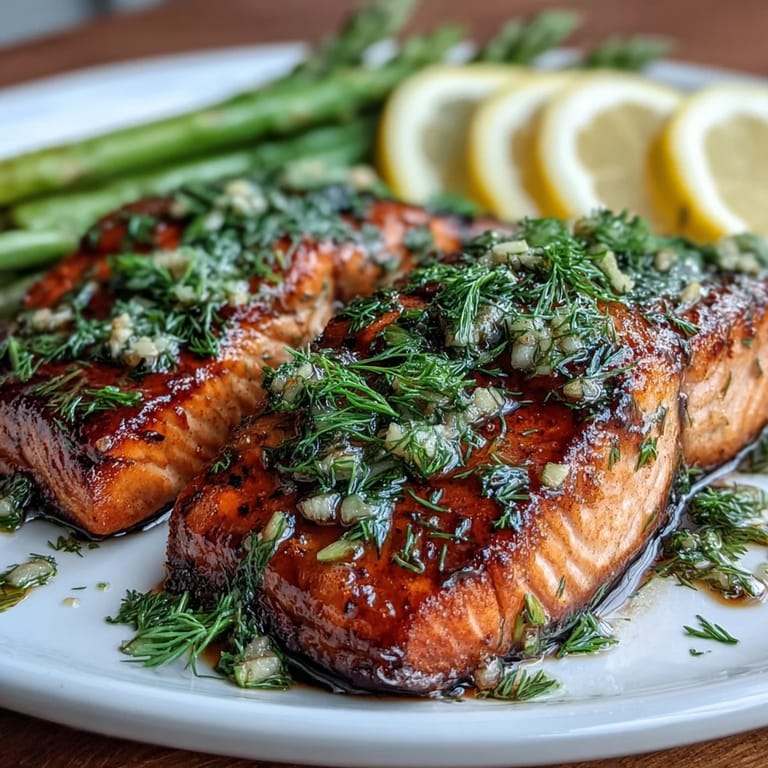 A plated Marry Me Salmon fillet with vibrant herbs and a lemon wedge ready to serve.