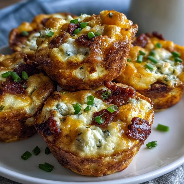 Twelve Ranch Bacon Breakfast Egg Bites are arranged on a white platter, garnished with fresh green onions.