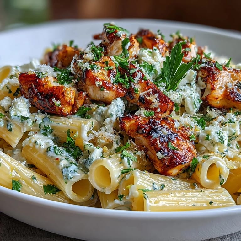 Steam rises from a skillet of Creamy Lemon Feta Chicken Pasta, golden chicken pieces, melted feta, and lemon zest blended into a rich, tangy sauce.