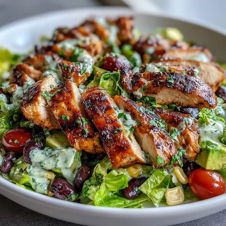 Hearty Southwest chicken salad loaded with protein-rich grilled chicken, black beans, and sweet corn, finished with a tangy yogurt-lime dressing.