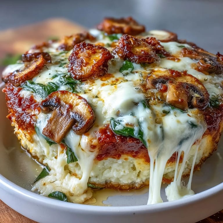 Wholesome cottage cheese pizza bowl layered with fresh vegetables, zesty marinara, and gooey mozzarella for a satisfying low-carb meal.