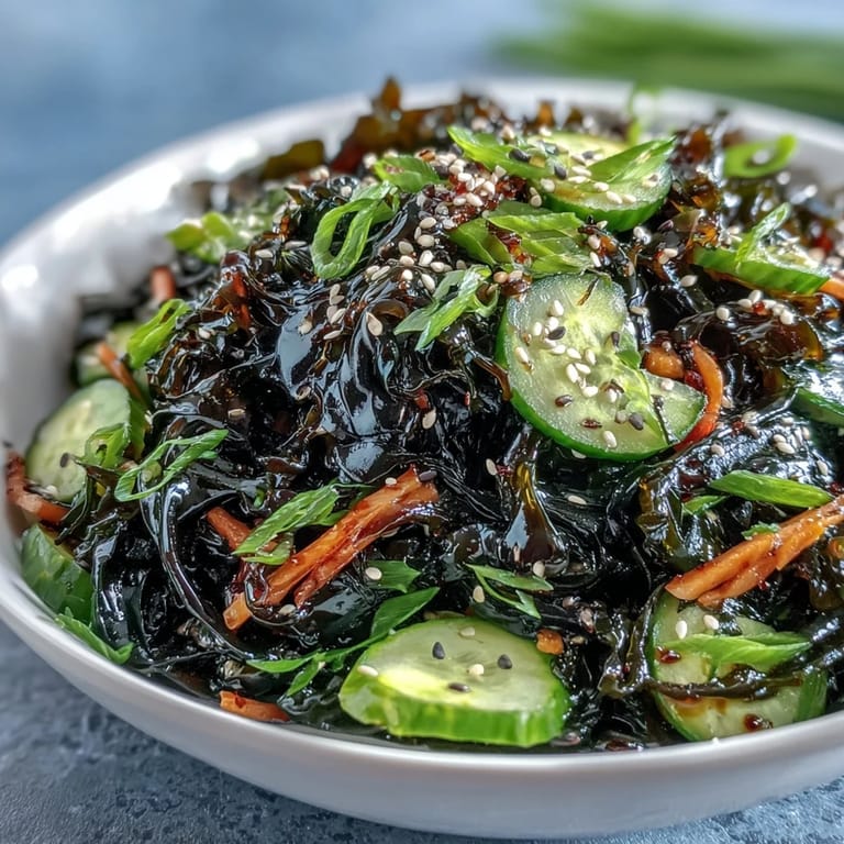 Bright and zesty Seaweed Salad with Ponzu, featuring crunchy cucumber, carrot, and a savory-sweet sesame-ginger dressing.  