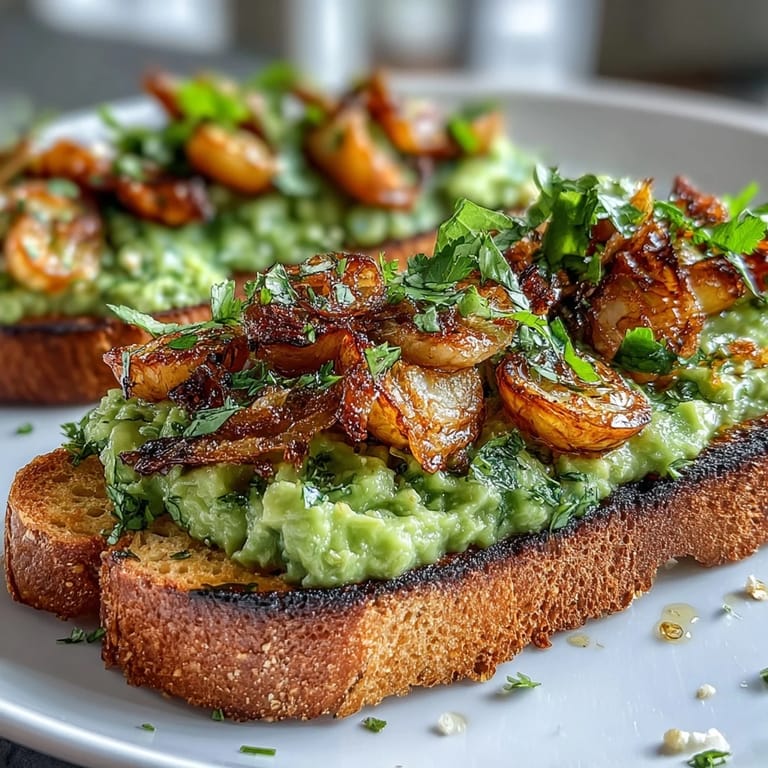 Fresh avocado mash with chilli-lime zest and crunchy shallots served on golden sourdough toast.
