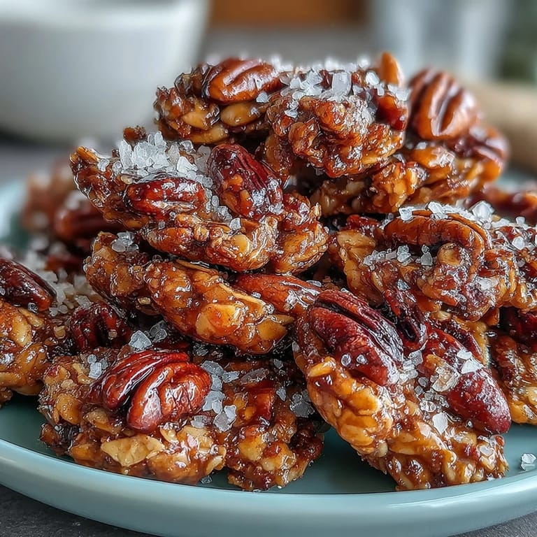 Toasted homemade granola with rich honey, mixed nuts, and a sprinkle of sea salt for irresistible texture.  