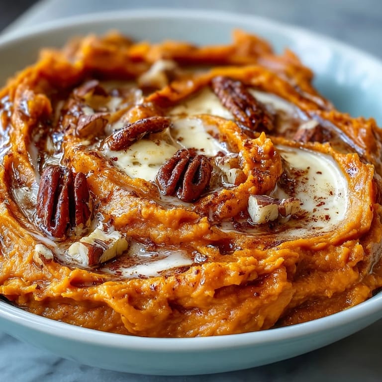 Silky mashed yams blended with rich butter, vanilla, and warm spices, perfect for holiday gatherings or family dinners.  