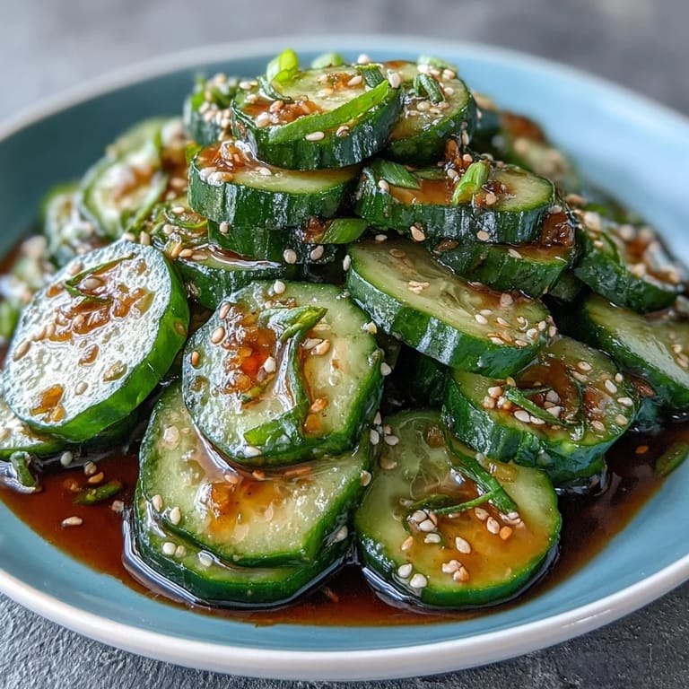 Light and refreshing Asian cucumber salad featuring a zesty soy-sesame dressing, perfect as a healthy appetizer or side.