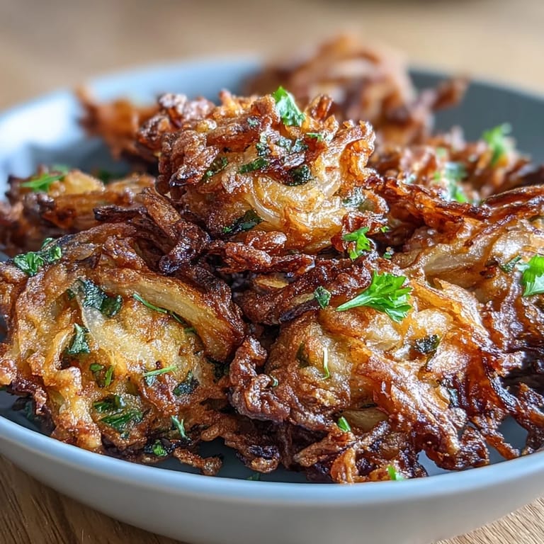Fluffy chickpea flour onion fritters air-fried to perfection, bursting with cumin and coriander flavors.  