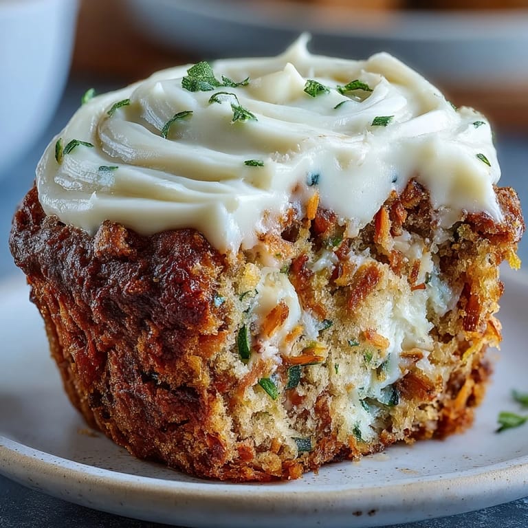 Moist and flavorful carrot zucchini muffins featuring a light cream cheese swirl, ideal for on-the-go mornings.