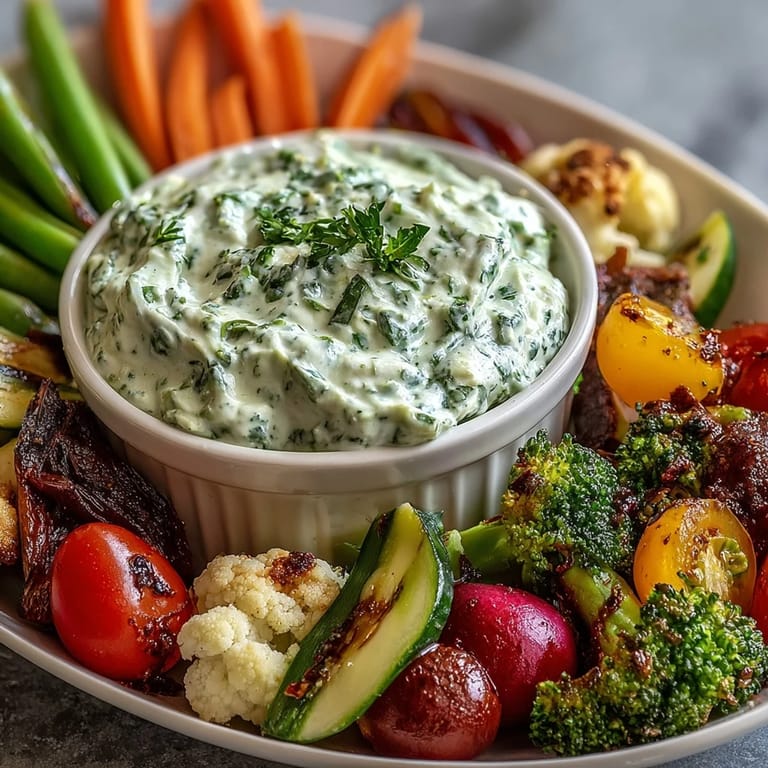 Kid-friendly Little Sprout Veggie Platter with Green Goddess Dip, showcasing crisp cucumber slices, broccoli, and colorful bell peppers.