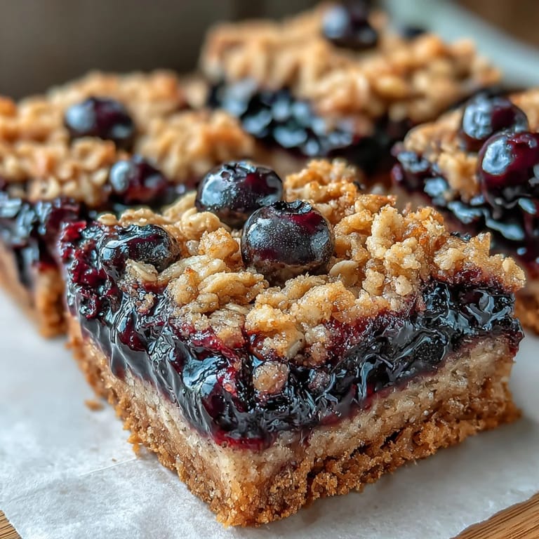 Soft and chewy blueberry oat breakfast bars packed with fresh berries and whole grains, perfect for busy mornings.  