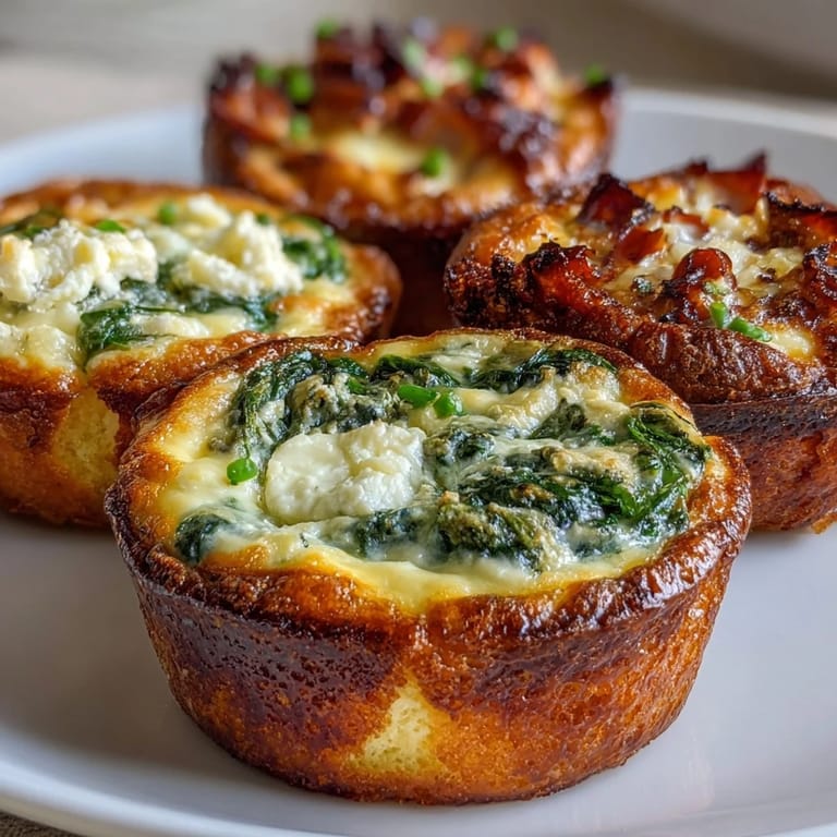 Elegant assortment of bite-sized mini quiches featuring golden pastry, savory spinach and feta, rich mushroom and Gruyère, and classic ham and Swiss cheese.