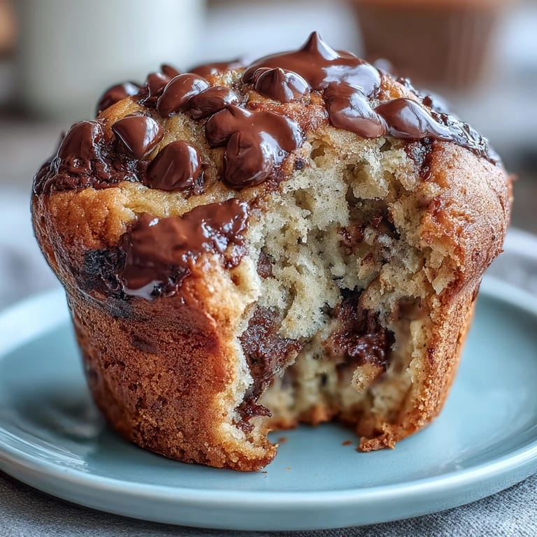 Moist banana muffins bursting with tangy sourdough flavor and melty chocolate chips, perfect for breakfast or snacking.