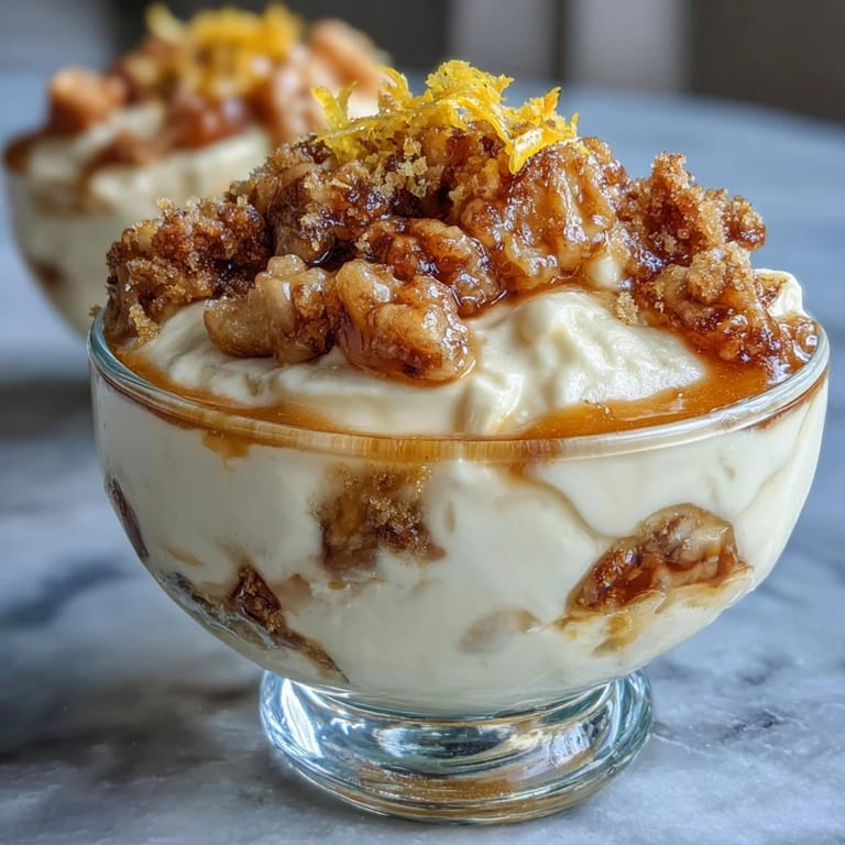 Fluffy Yogurt Lemon Parfait with Sourdough Crumb Topping: a modern European dessert with smooth yogurt, homemade lemon curd, and golden sourdough crumb topping.