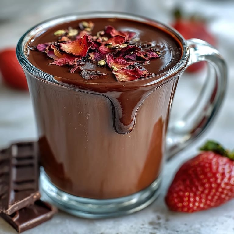 Elegant dessert cups featuring silky chocolate, juicy strawberries, and a Middle Eastern pistachio crunch with rosewater.  