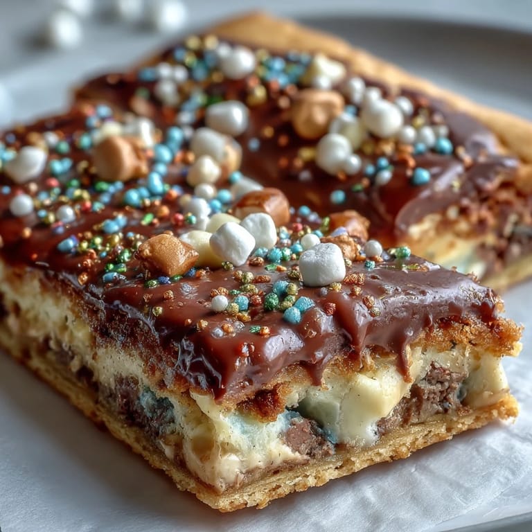 Buttery St. Patricks Day cookie bars loaded with white chocolate chips and rainbow sprinkles, baked to golden perfection.