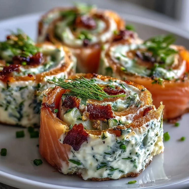Creamy dill-infused cheese spread with smoked salmon and cucumber rolled in soft tortillas, sliced into beautiful spiral pinwheels.