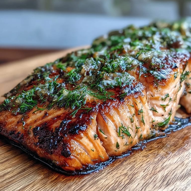 Tender salmon fillets marinated in garlic and dill, cedar plank grilling adds smoky depth to this summer dish.