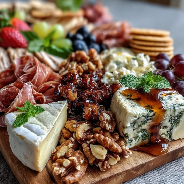 Elegant charcuterie board overflowing with meats, flowers, and seasonal fruit for guests.