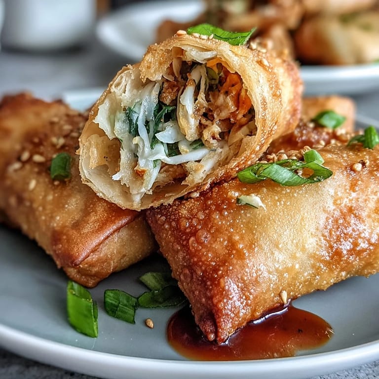 Crispy spring rolls bursting with fresh vegetables and vermicelli noodles, served alongside a smooth, savory peanut sauce.