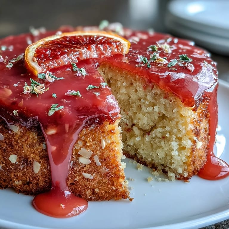 Moist and fragrant Blood Orange Polenta Cake, made with cornmeal and ground almonds, topped with a striking rosy citrus drizzle.