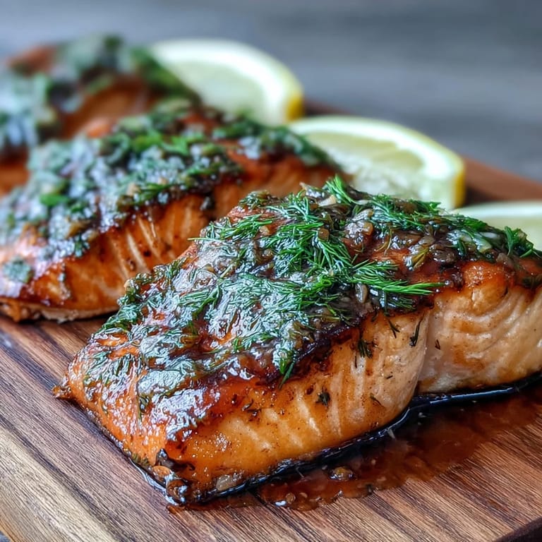 Delicious cedar plank salmon, glistening with a tangy maple Dijon glaze, ready to serve.