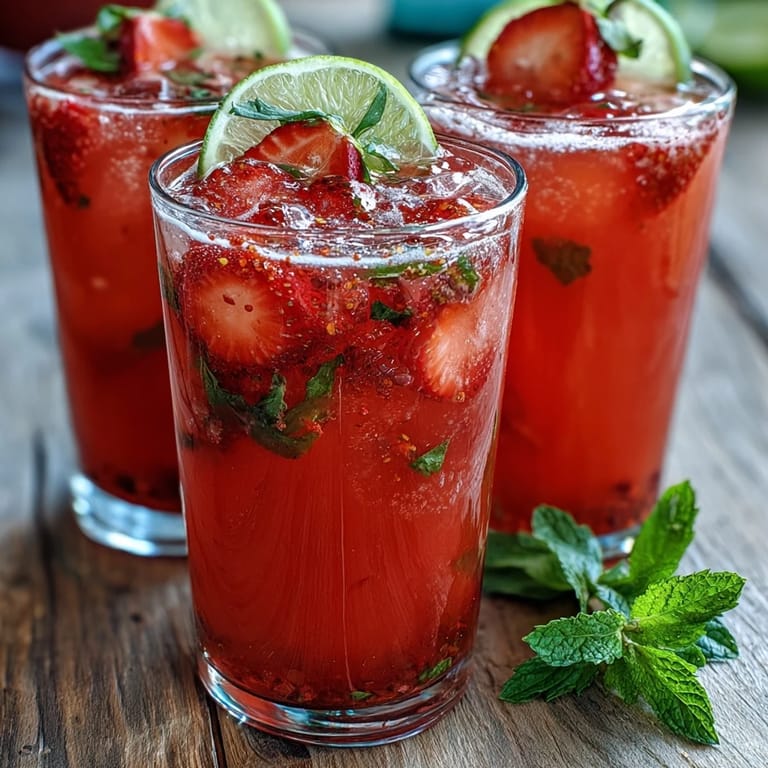 Enjoy this sweet and spicy Strawberry Chili Limeade Mocktail garnished beautifully.