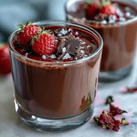 Luxurious dark chocolate cups filled with fresh strawberries and fragrant pistachio crunch, inspired by Dubai flavors.  