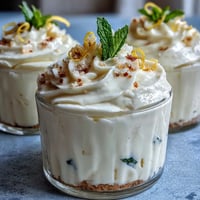 Bright lemon mousse cups topped with fresh berries and lemon zest, served with buttery shortbread cookies for a refreshing dessert.  