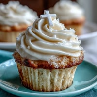 Communion cupcakes with white fondant cross toppers, elegantly frosted and ready for celebration.